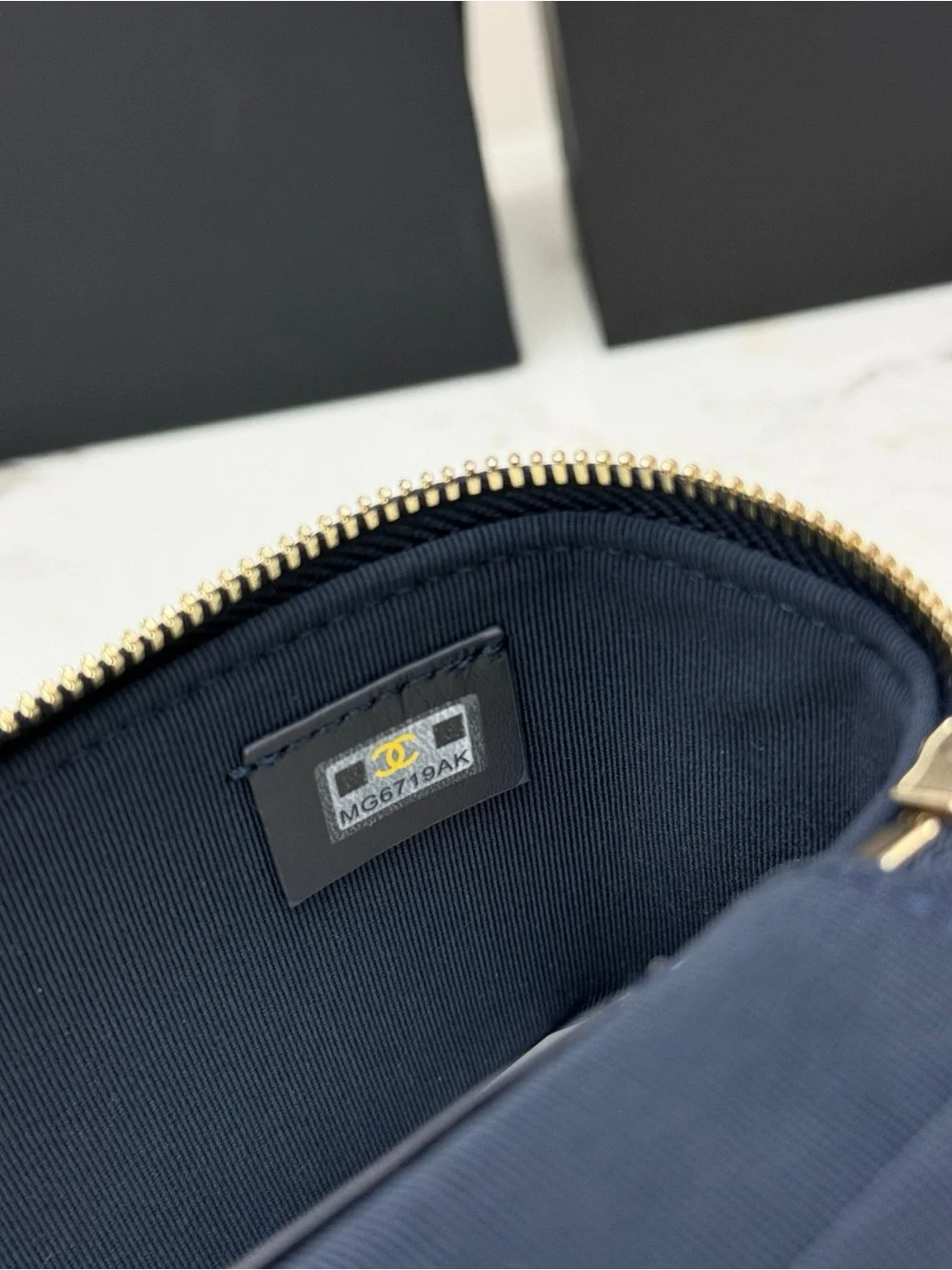 CHANEL Navy Quilted Denim Vanity Crossbody with Gold Hardware